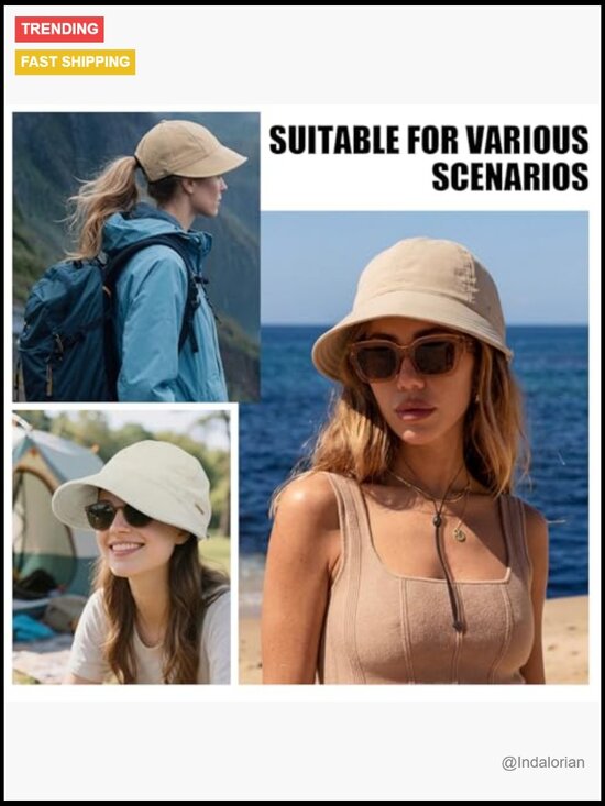 2 Pack Women Sun Hat UV Protection Wide Brim Adjustable Ponytail Packable main image 6